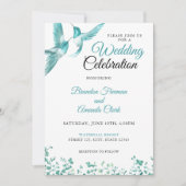 Waterverf Blauwgroen Bloemen Kolibrie bruiloft Kaart (Voorkant)