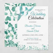 Waterverf Blauwgroen Bloemen Kolibrie bruiloft Kaart (Voorkant / Achterkant)