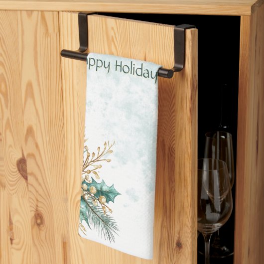 Waterverf Blauwgroen Bloemen Vakantie Keuken Handd Theedoek (Derde Gevouwen)