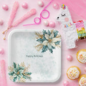 Waterverf Blauwgroen Bloemen Vakantiepapier Bord (Feest)