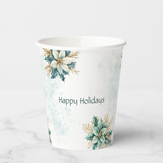 Waterverf Blauwgroen Bloemen Vakantiepapier Cups Papieren Bekers (Links)