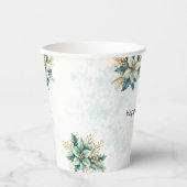 Waterverf Blauwgroen Bloemen Vakantiepapier Cups Papieren Bekers (Voorkant)