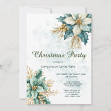Waterverf Blauwgroen Bloemenfeestuitnodiging
