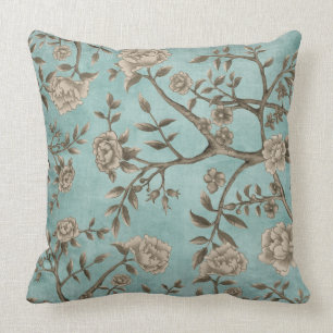 Waterverf Blauwgroen Chinoiserie Bird & Flowers Kussen