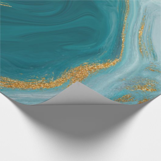 Waterverf Blauwgroen en Faux Gold Geode Cadeaupapier (Hoek)