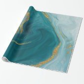 Waterverf Blauwgroen en Faux Gold Geode Cadeaupapier (Uitgerold)