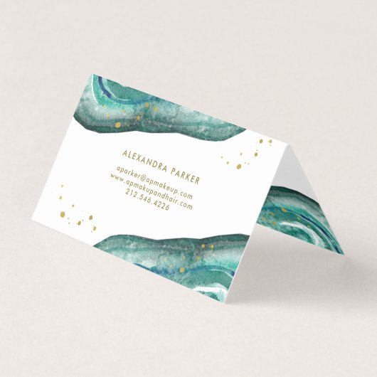 Waterverf Blauwgroen en Faux Gold Geode Visitekaartje (Achterkant)