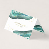Waterverf Blauwgroen en Faux Gold Geode Visitekaartje (Voorkant)