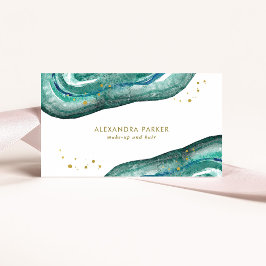 Waterverf Blauwgroen en Faux Gold Geode Visitekaartje
