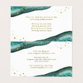 Waterverf Blauwgroen en Faux Gold Geode Visitekaartje (Binnenkant ongevouwen)