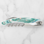 Waterverf Blauwgroen en Faux Roos Gold Geode Kurkentrekker (Achterkant)