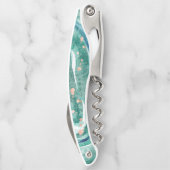 Waterverf Blauwgroen en Faux Roos Gold Geode Kurkentrekker (Achterkant)