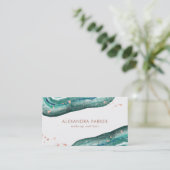 Waterverf Blauwgroen en Faux Roos Gold Geode Visitekaartje (Staand voorkant)