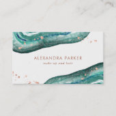 Waterverf Blauwgroen en Faux Roos Gold Geode Visitekaartje (Voorkant)