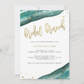 Waterverf Blauwgroen en Gold Geode Bridal Brunch Kaart (Voorkant)