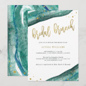 Waterverf Blauwgroen en Gold Geode Bridal Brunch Kaart (Voorkant / Achterkant)