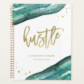 Waterverf Blauwgroen en Gold Geode | Hustle Planner (Voorkant)