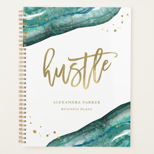 Waterverf Blauwgroen en Gold Geode | Hustle Planner (Voorkant)