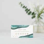 Waterverf Blauwgroen en Gold Geode Klantenkaartje (Staand voorkant)