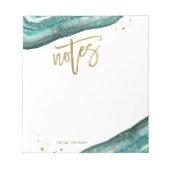 Waterverf Blauwgroen en Gold Geode Notes Notitieblok (Voorkant)