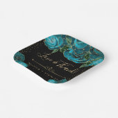 Waterverf Blauwgroen en Gold Glam Rozen bruiloft Papieren Bordje (Gebogen)