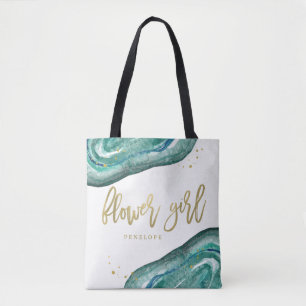Waterverf Blauwgroen en Gold Look Geode BLOEMENM Tote Bag