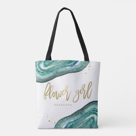 Waterverf Blauwgroen en Gold Look Geode | BLOEMENM Tote Bag (Achterkant)