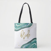 Waterverf Blauwgroen en Gold Look Geode | Bruid Tote Bag (Voorkant)