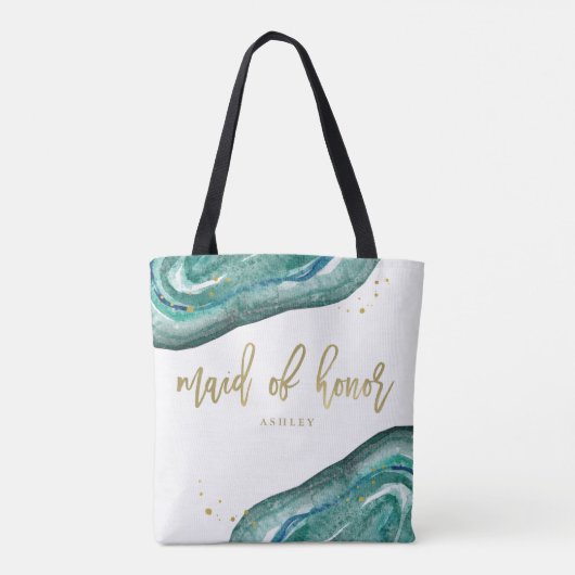 Waterverf Blauwgroen en Gold Look Geode Maid of Ho Tote Bag (Achterkant)