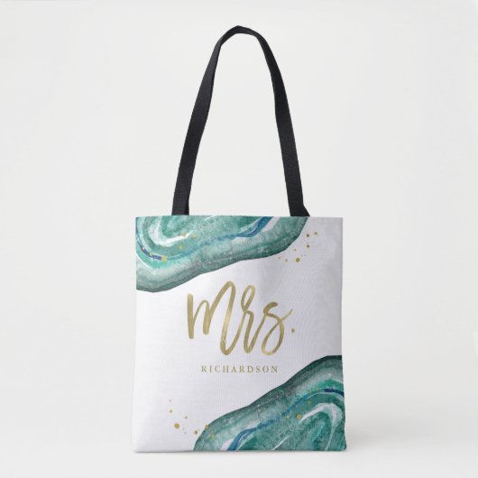 Waterverf Blauwgroen en Gold Look Geode | mevrouw Tote Bag (Voorkant)