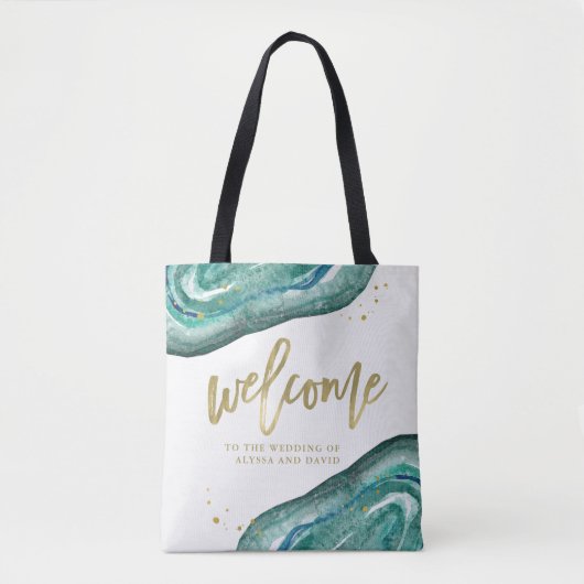 Waterverf Blauwgroen en Gold Look Geode | Welkom Tote Bag (Voorkant)