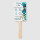 Waterverf Blauwgroen en gouden bloemen bruiloft Handwaaier (Achterkant)