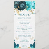 Waterverf Blauwgroen en gouden bloemen bruiloft Menu (Voorkant)