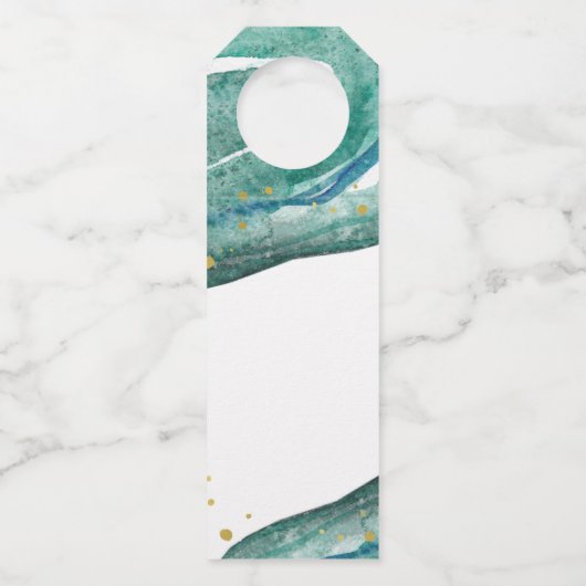 Waterverf Blauwgroen en Gouden Geode | Bedankt Flessenhanger (Achterkant)