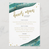 Waterverf Blauwgroen en Gouden Geode Bruiloft Menu (Voorkant)