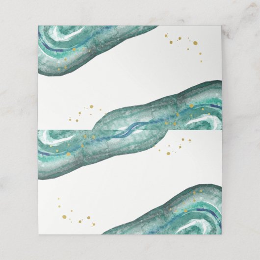 Waterverf Blauwgroen en Gouden Geode Bruiloft Plaatskaartje (Buitenkant ongevouwen)