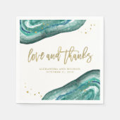 Waterverf Blauwgroen en Gouden Geode Bruiloft Servet (Voorkant)