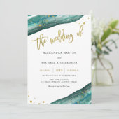 Waterverf Blauwgroen en gouden Geode bruiloft uitn Kaart (Staand voorkant)