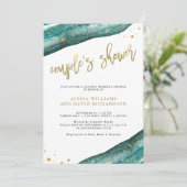 Waterverf Blauwgroen en Gouden Geode Couples Showe Kaart (Staand voorkant)