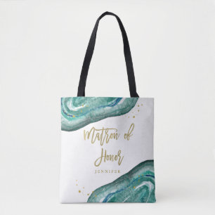 Waterverf Blauwgroen en Gouden Geode   Ereheer Tote Bag