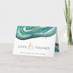 Waterverf Blauwgroen en Gouden Geode   Huwelijk Da Bedankkaart