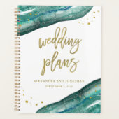 Waterverf Blauwgroen en Gouden Geode | Huwelijkspl Planner (Voorkant)