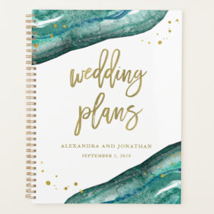 Waterverf Blauwgroen en Gouden Geode   Huwelijkspl Planner