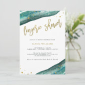 Waterverf Blauwgroen en Gouden Geode Lingerie Douc Kaart (Staand voorkant)