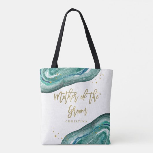 Waterverf Blauwgroen en Gouden Geode | Moeder van Tote Bag (Achterkant)