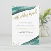 Waterverf Blauwgroen en Gouden Geode Post Bruiloft Kaart (Staand voorkant)