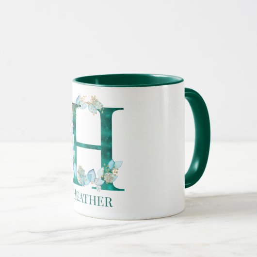 Waterverf Blauwgroen en Gouden Monogram Letter H Mok (Voorkant rechts)