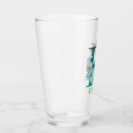 Waterverf Blauwgroen en Gouden Monogram Letter K Glas (Rechts)