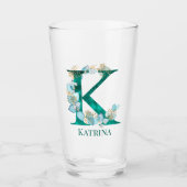 Waterverf Blauwgroen en Gouden Monogram Letter K Glas (Voorkant)