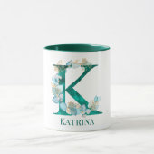 Waterverf Blauwgroen en Gouden Monogram Letter K Mok (Midden)